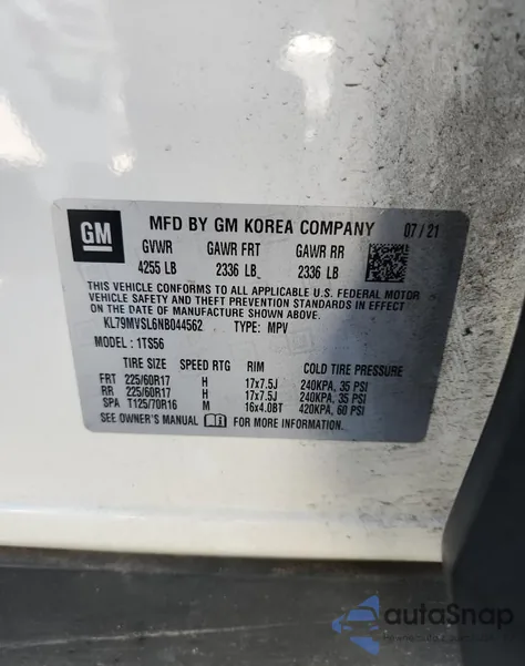 2022 Chevrolet Trailblazer Activ из США, поврежденный, VIN KL79MVSL6NB044562